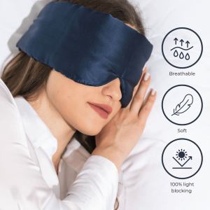 Kvinde med Deep Sleep maske og fordelssymboler